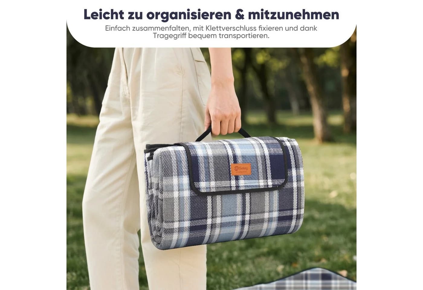 Sekey Picknickdecke 200x200 cm XXL Wasserdicht Blau - Bild 5