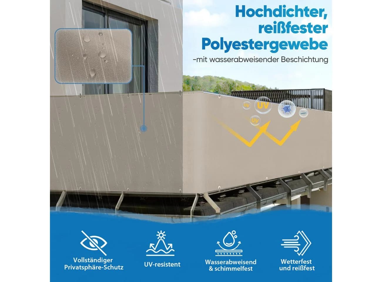 Balkonsichtschutz, Balkonabdeckung, Balkonverkleidung aus PES
