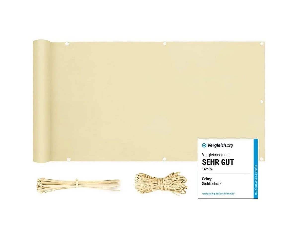 Sekey Balkonsichtschutz Beige 300x120 cm mit Ösen & Zubehör - Bild 2