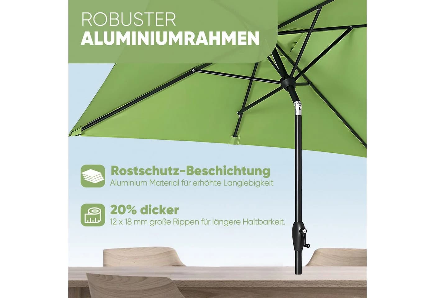 Sekey Sonnenschirm 210 x 140 cm Aluminium UV50+ - Bild 3