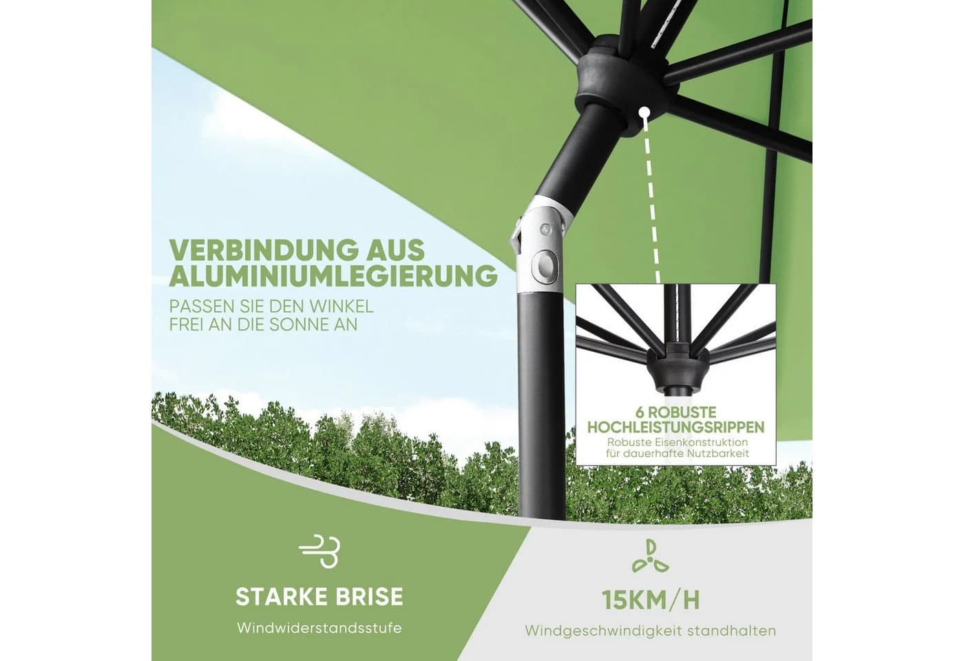 Sekey Sonnenschirm 210 x 140 cm Aluminium UV50+ - Bild 4