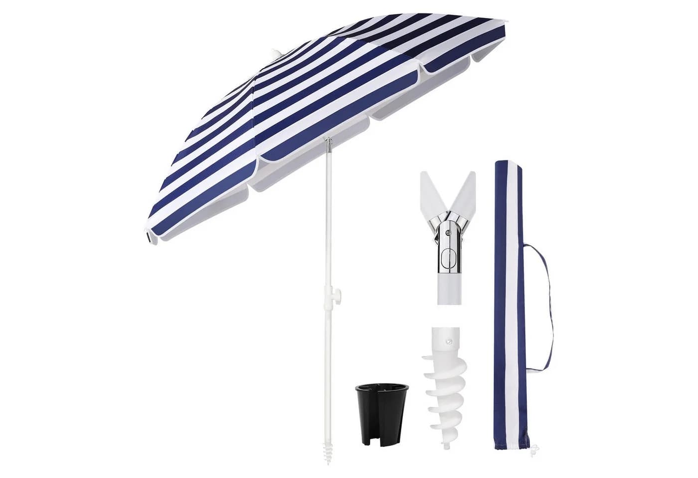 Sekey Sonnenschirm Ø180 cm Balkonschirm Terrassenschirm Blau-Weiß UV-Schutz 50+ - Bild 2