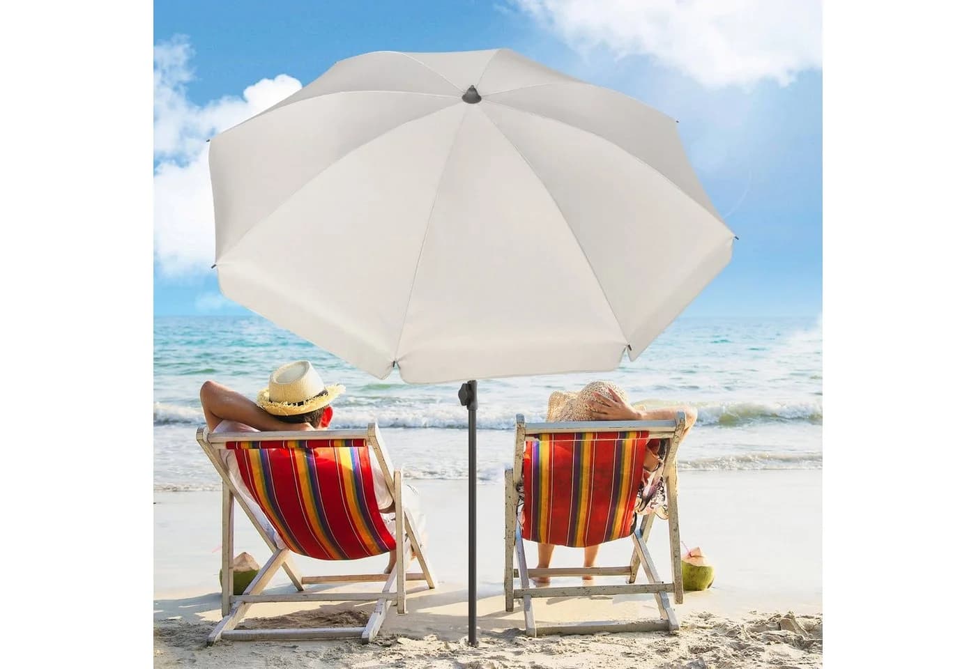 Sekey Sonnenschirm 180 cm Grau Beige UPF 50+ Höhenverstellbar
