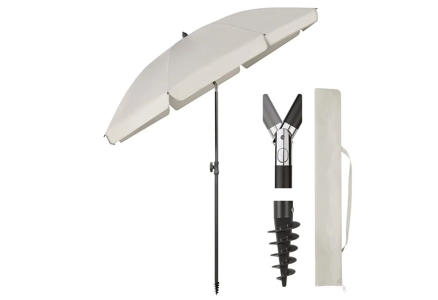 Sekey Sonnenschirm 180 cm Grau Beige UPF 50+ Höhenverstellbar - Bild 2