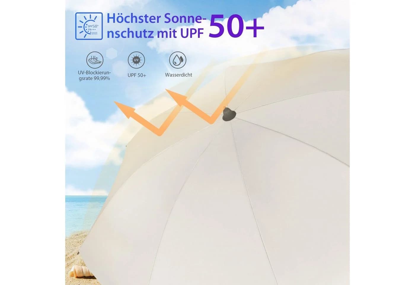 Sekey Sonnenschirm 180 cm Grau Beige UPF 50+ Höhenverstellbar - Bild 3