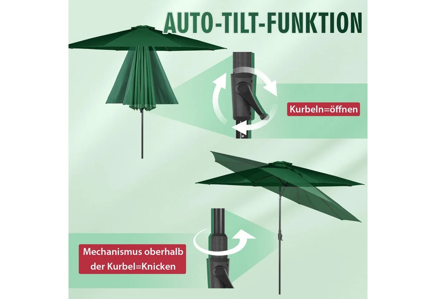 Sekey Marktschirm 350 cm Grün mit Kurbel - Bild 4