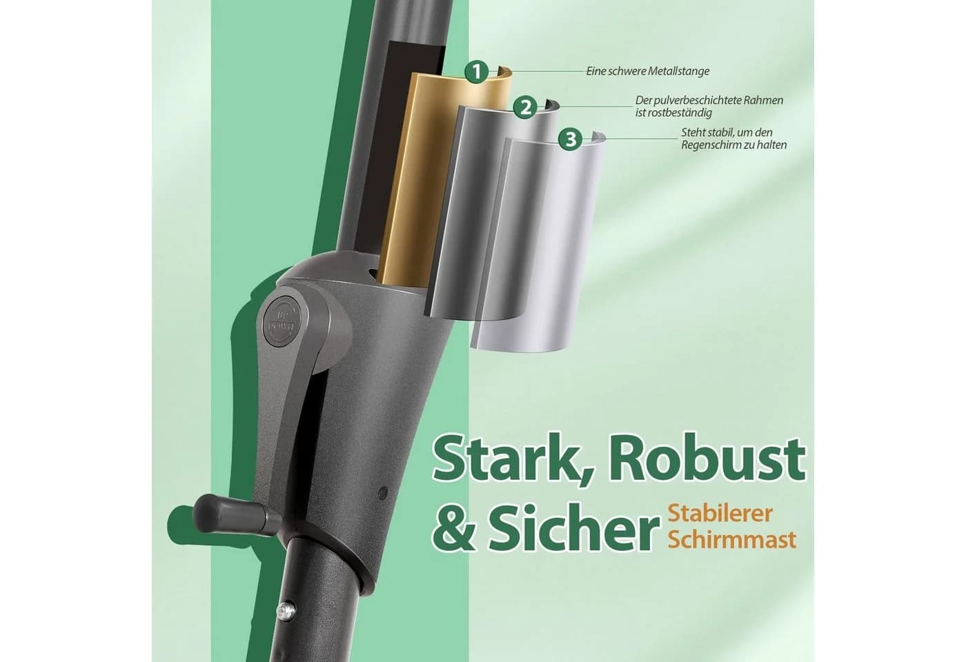Sekey Marktschirm 350 cm Grün mit Kurbel - Bild 5