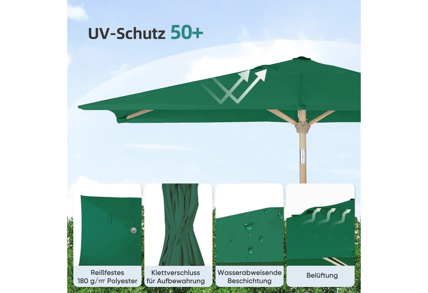 Sekey Balkonschirm Rechteckig Aluminium mit Kurbel UV50+ Grün - Bild 4