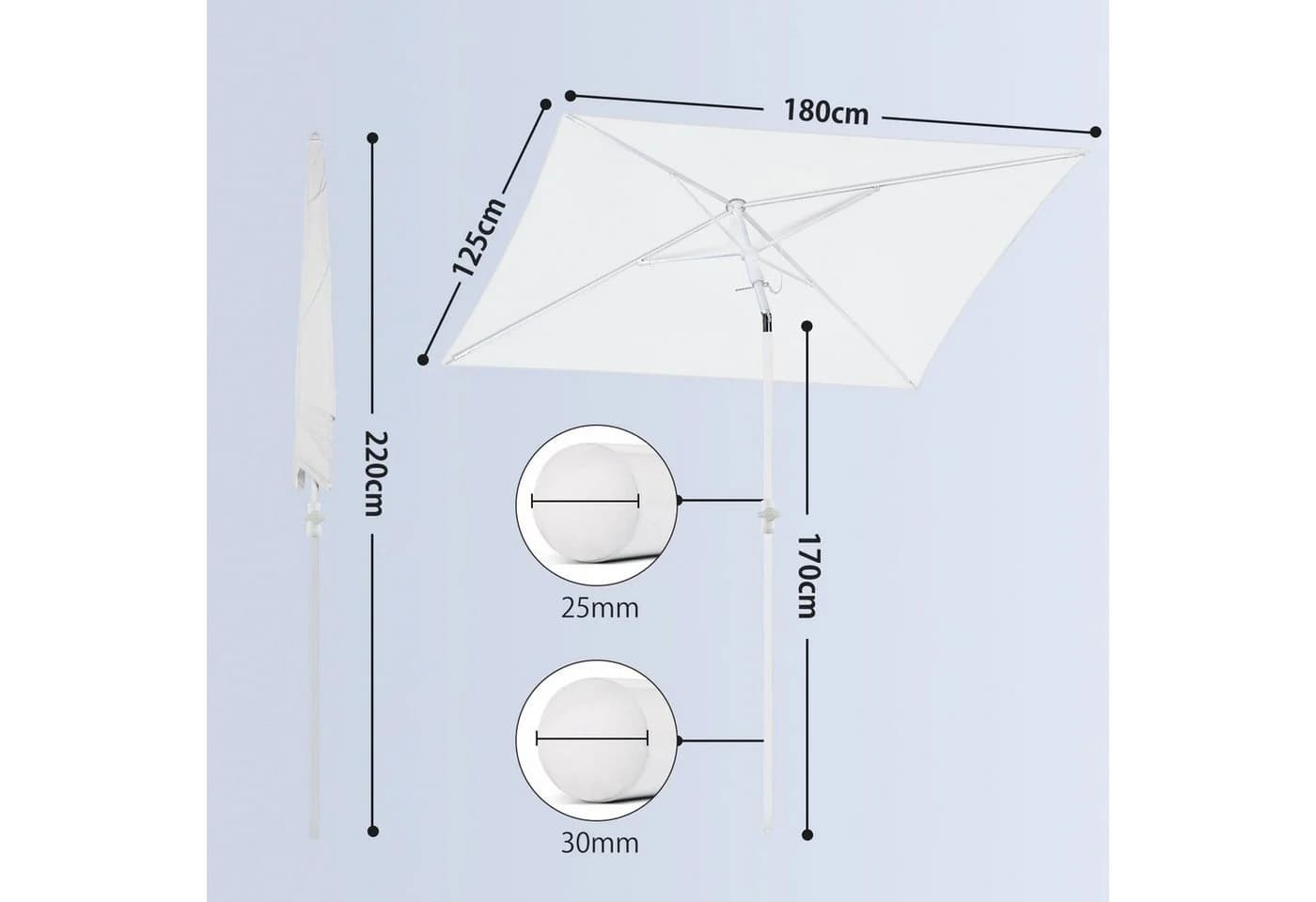 Sekey Sonnenschirm 180 x 125 cm Balkonschirm Rechteckig Terassenschirm mit Schutzhülle - Bild 3