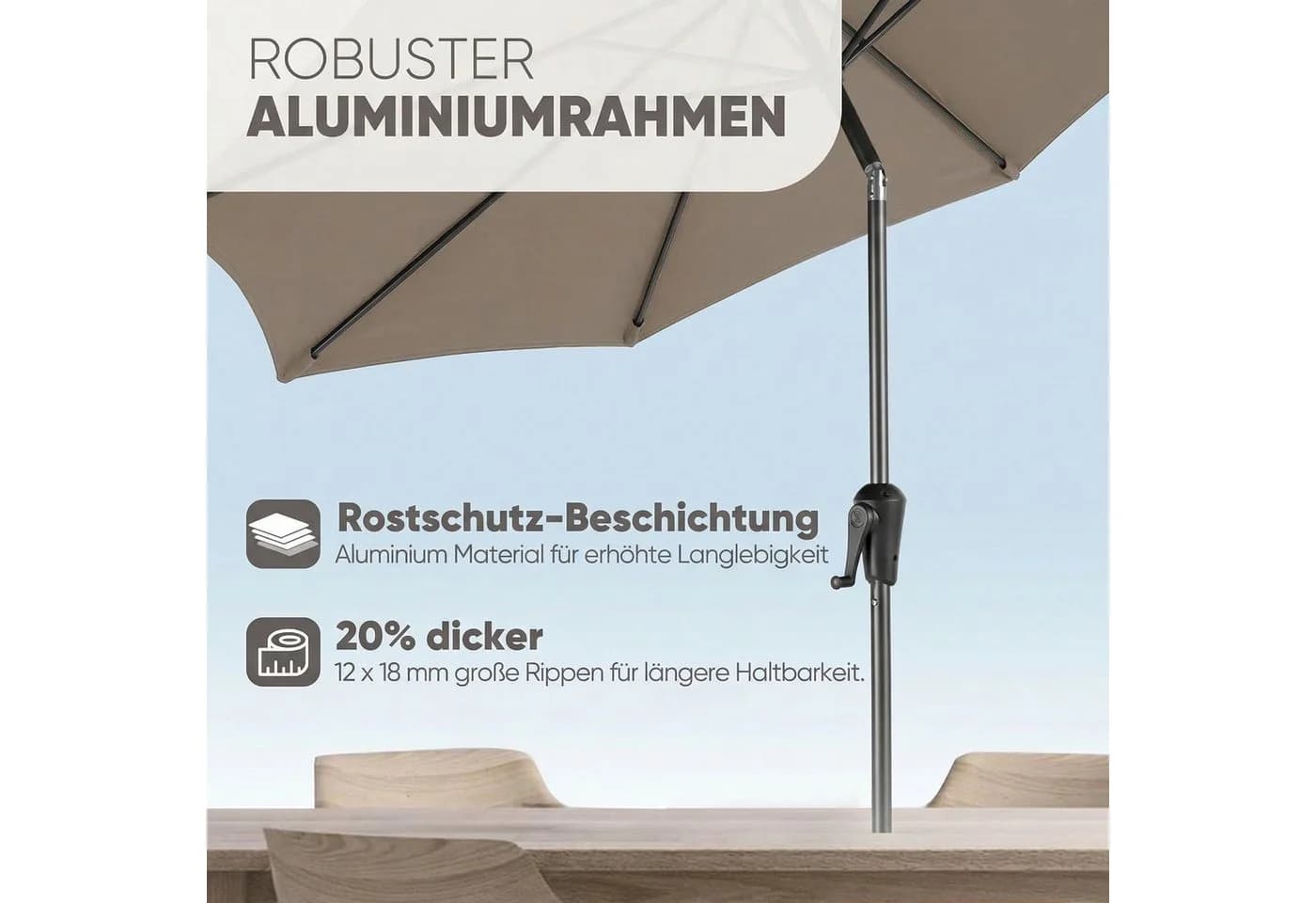 Sekey Marktschirm 3m mit Kurbel und UV-Schutz 50+ Braun