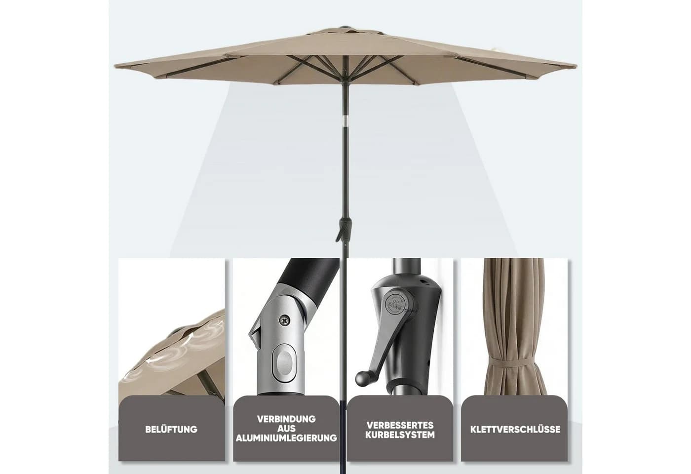 Sekey Marktschirm 3m mit Kurbel und UV-Schutz 50+ Braun - Bild 5