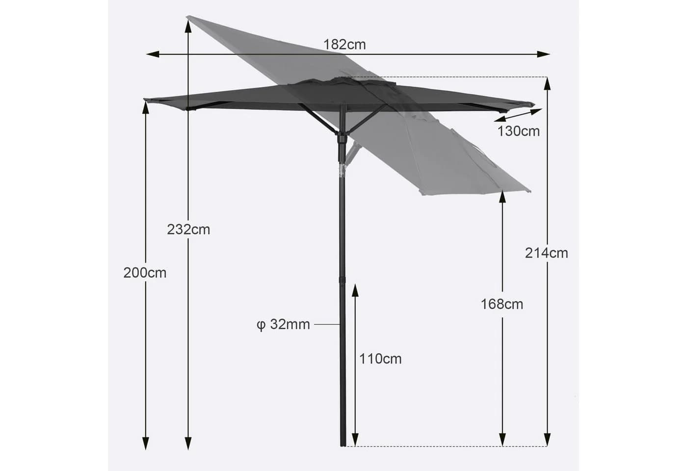 Sekey Balkonschirm 180 x 130 cm Sonnenschirm Rechteckig UPF 50+ - Bild 4