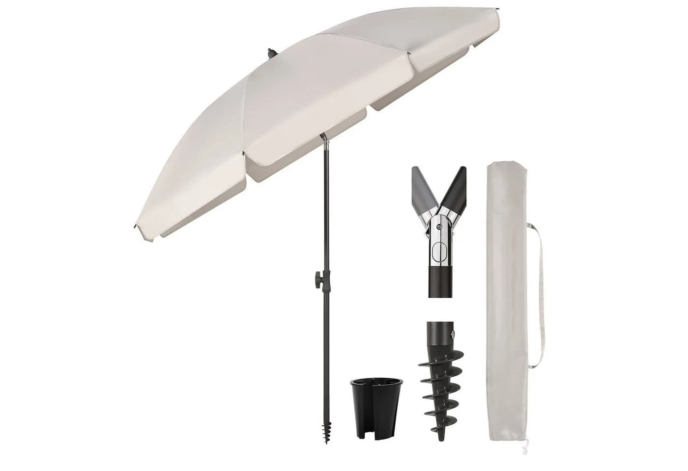 Sekey Sonnenschirm Ø180 cm Balkonschirm Terrassenschirm Graubeige UV-Schutz 50+ - Bild 2