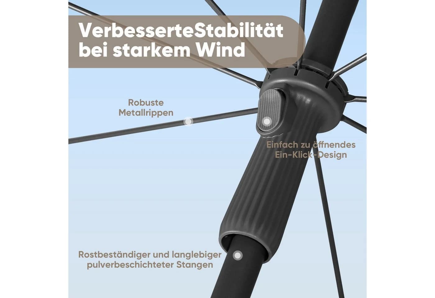 Sekey Sonnenschirm Ø180 cm Balkonschirm Terrassenschirm Graubeige UV-Schutz 50+ - Bild 5