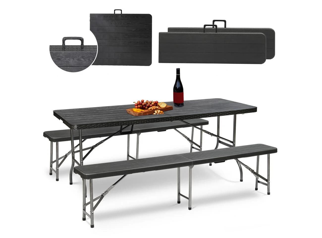 Sekey Bierzeltgarnitur 3-teilig Klappbar 180cm Gartenmöbel Holz & Rattan-Optik - Bild 2