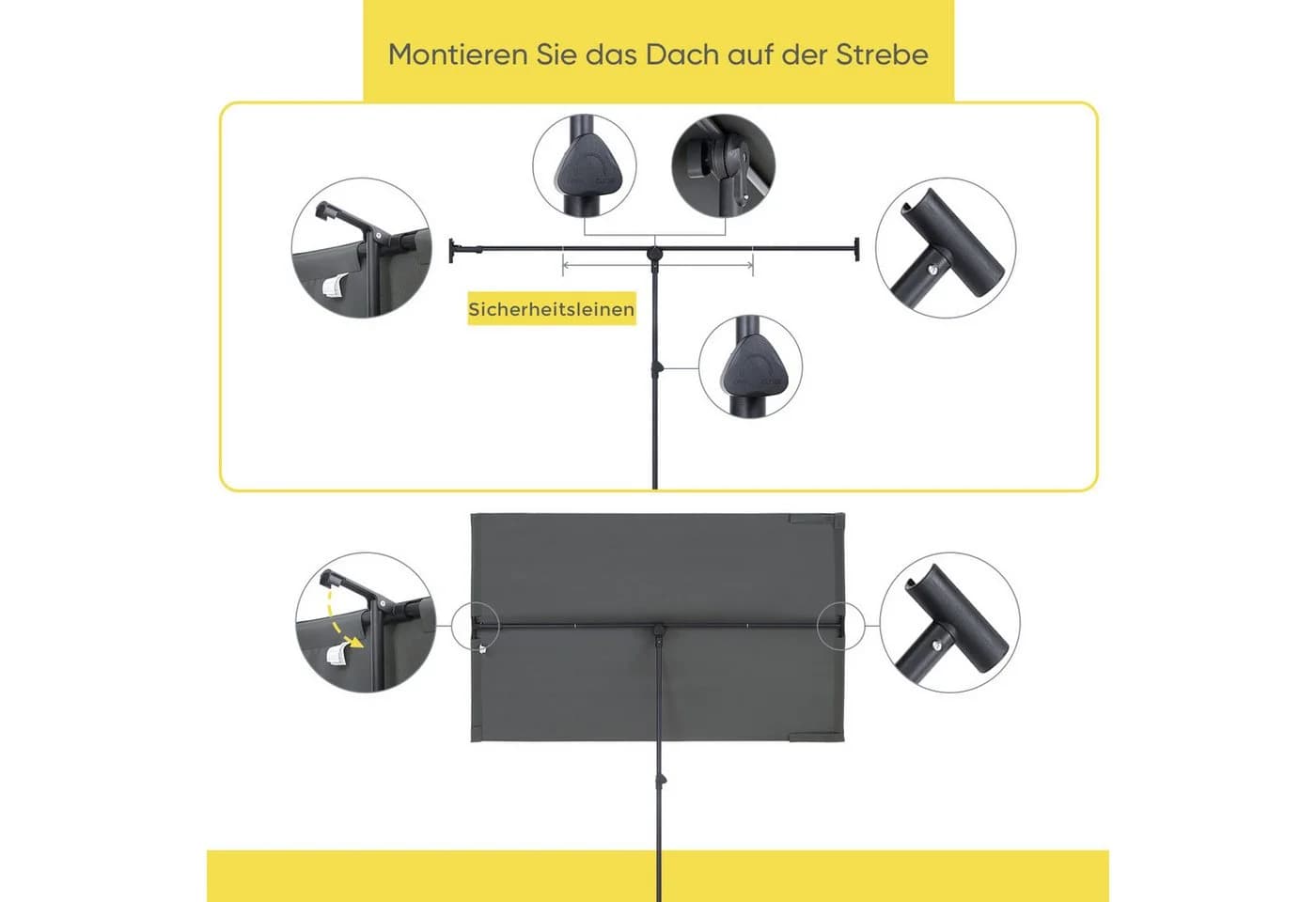 Sekey Sonnenschirm 180x130 cm Grau UV50+ Balkonschirm - Bild 5
