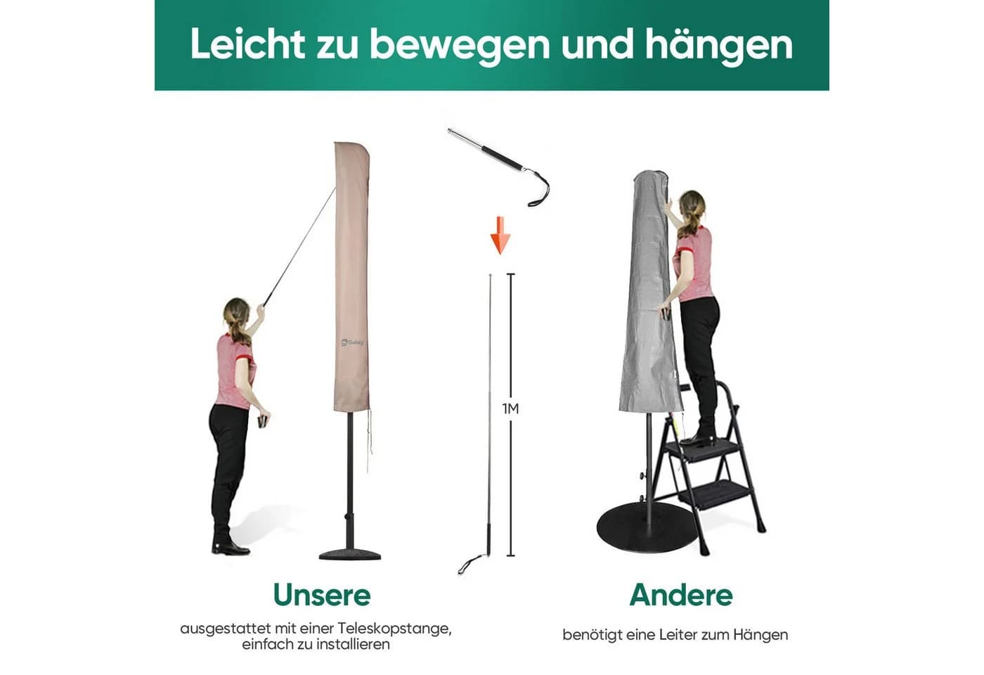 Sekey Sonnenschirm 300x300 cm Knickbar Holzoptik Taupe - Bild 5