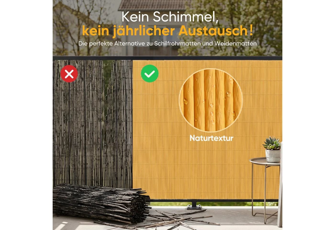 Sekey Sichtschutzmatte Balkon Wetterfest UV-beständig Natur-Optik - Bild 3