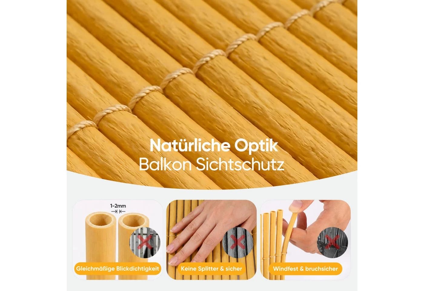 Sekey Sichtschutzmatte Balkon Wetterfest UV-beständig Natur-Optik - Bild 4