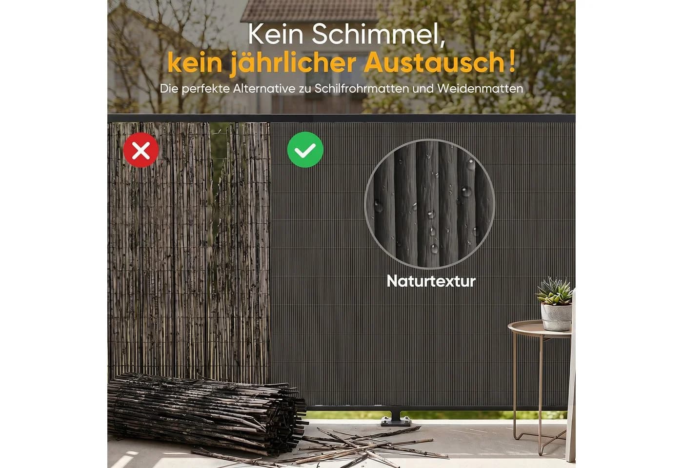 Sekey Sichtschutzmatte Balkonsichtschutz Wetterfest UV-beständig Natur-Optik - Bild 3
