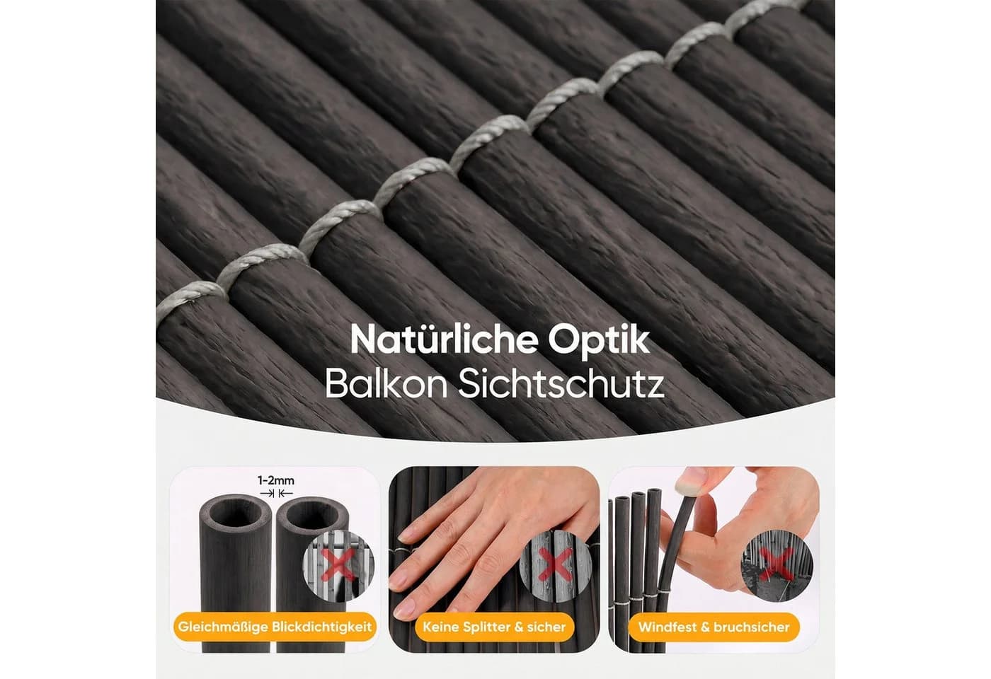 Sekey Sichtschutzmatte Balkonsichtschutz Wetterfest UV-beständig Natur-Optik - Bild 4