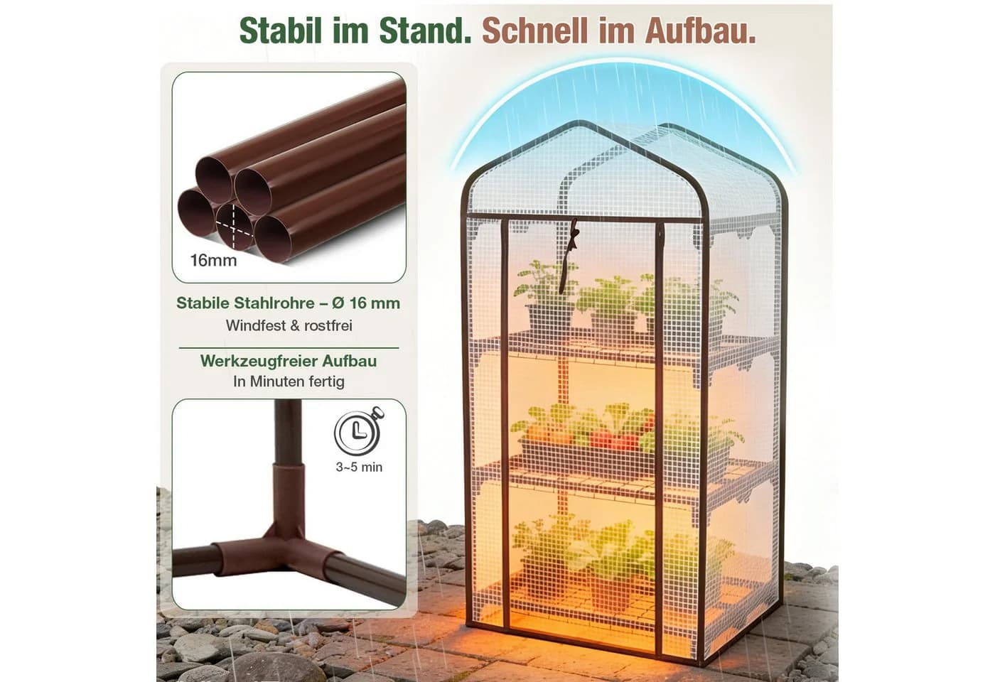 Sekey Foliengewächshaus mit 3 Regalen UV-Schutz