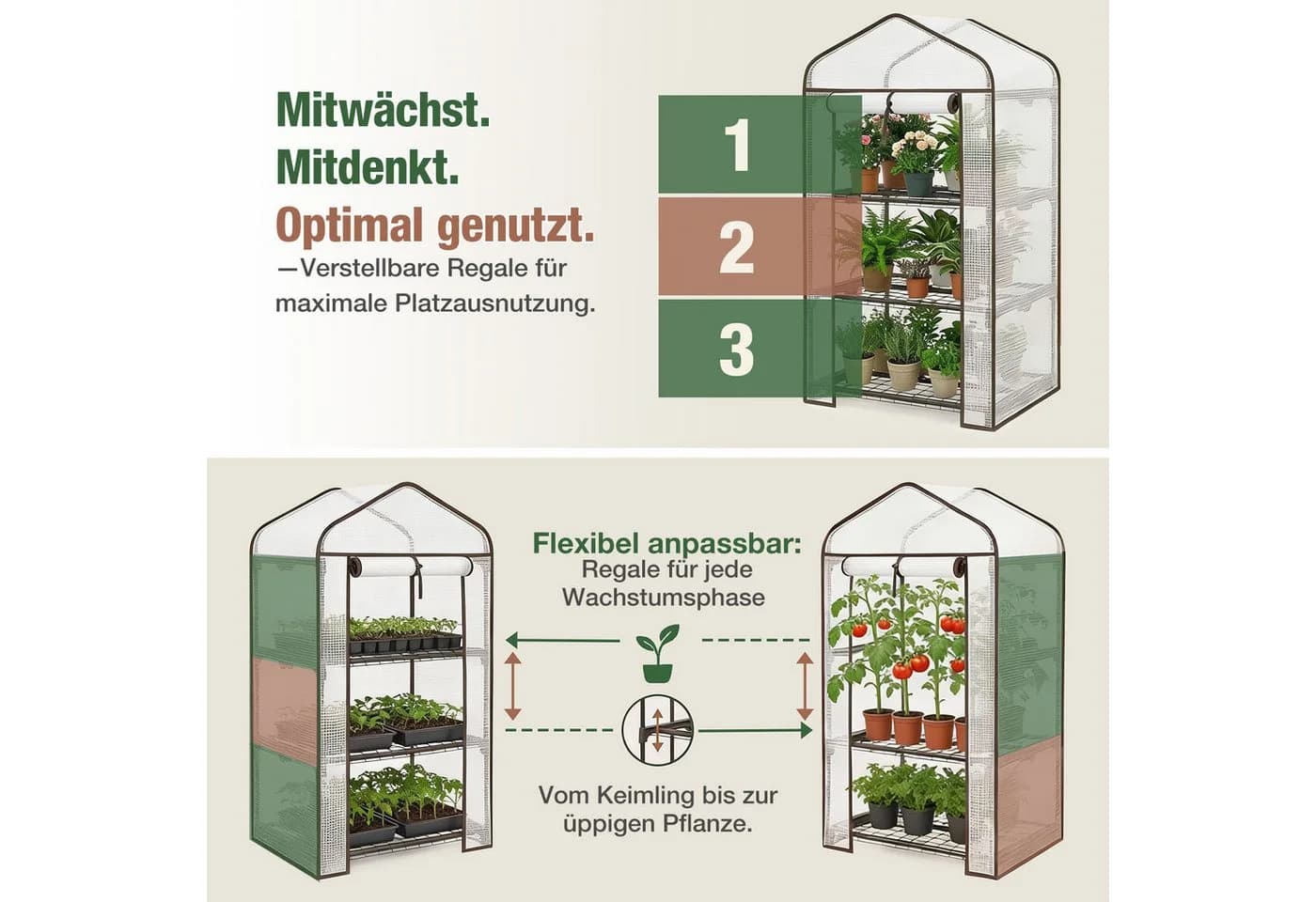 Sekey Foliengewächshaus mit 3 Regalen UV-Schutz - Bild 5
