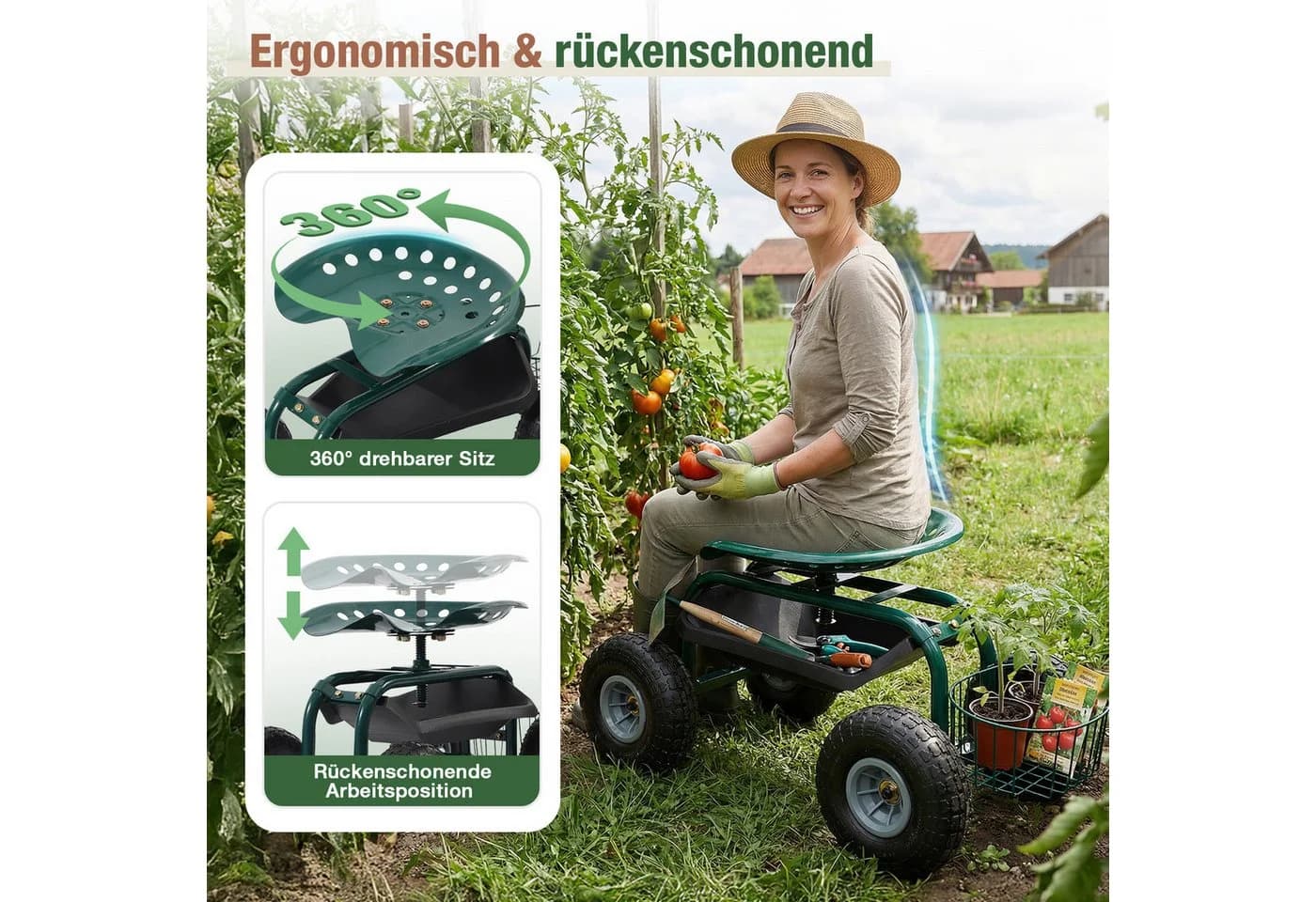 Sekey Kniebank Rollsitz Garten 360° drehbar mit Luftreifen