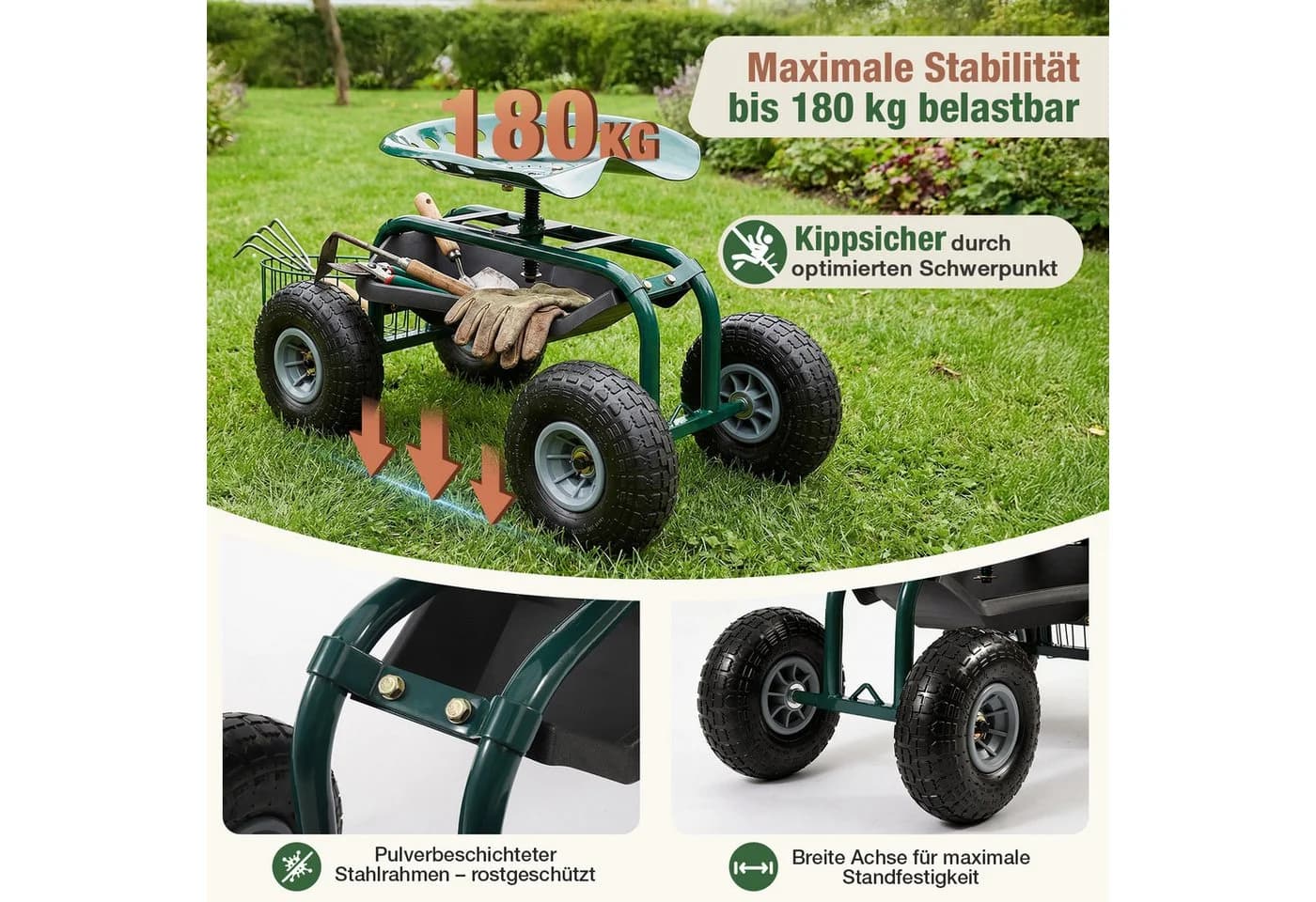 Sekey Kniebank Rollsitz Garten 360° drehbar mit Luftreifen - Bild 3