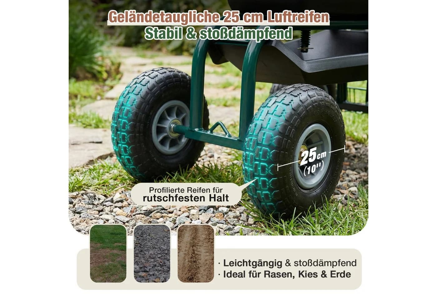 Sekey Kniebank Rollsitz Garten 360° drehbar mit Luftreifen - Bild 4