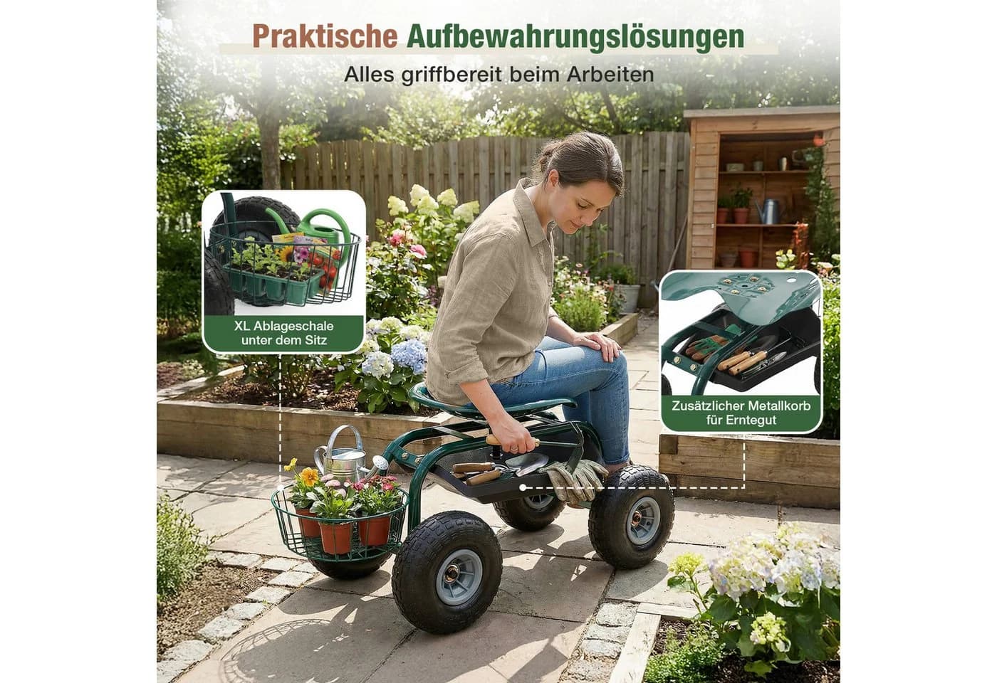 Sekey Kniebank Rollsitz Garten 360° drehbar mit Luftreifen - Bild 5