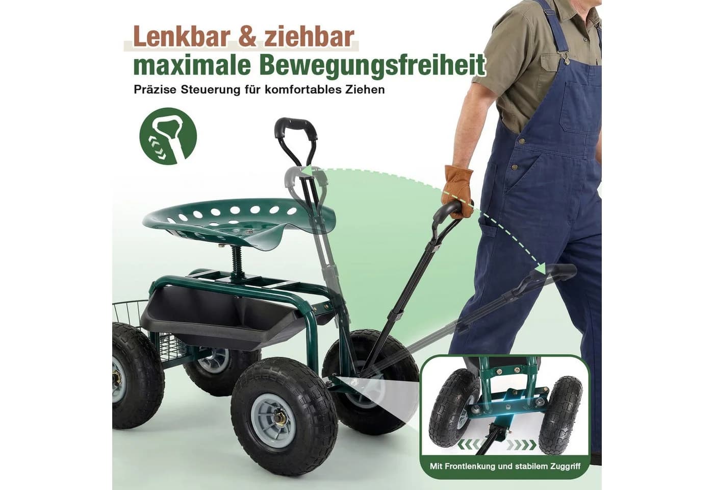 Sekey Kniebank Rollsitz Garten 360° drehbar Schwarz/Grün