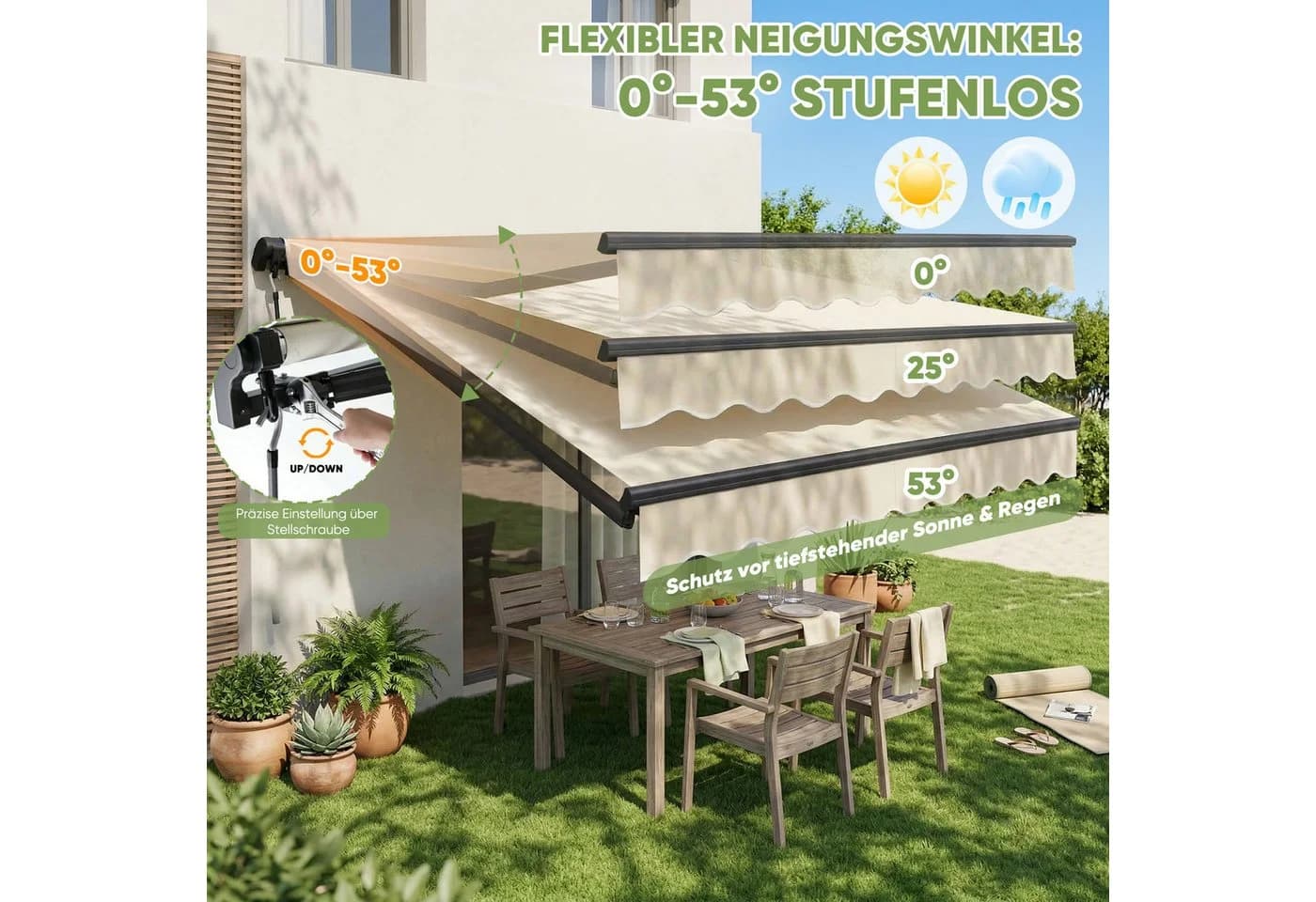 Sekey Gelenkarmmarkise Beige Aluminium Handkurbel