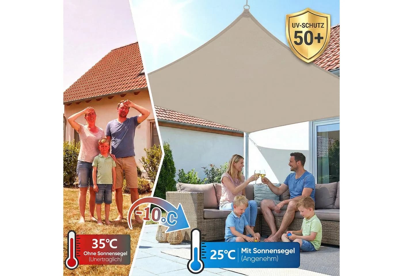 SUNULA Sonnensegel Rechteckig Beige 2x3 m UV-Schutz - Bild 4