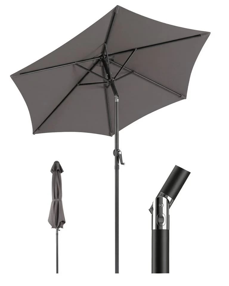 Sekey Sonnenschirm 200 cm Rund Dunkelgrau Knickbar mit Kurbel - Bild 2