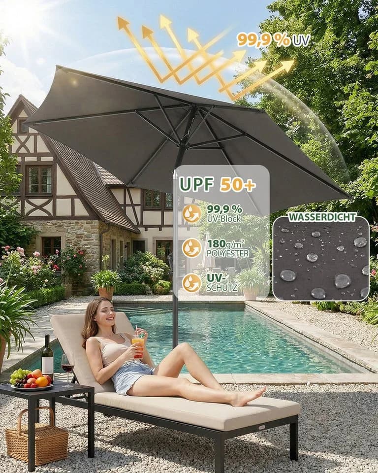 Sekey Sonnenschirm 200 cm Rund Dunkelgrau Knickbar mit Kurbel - Bild 4