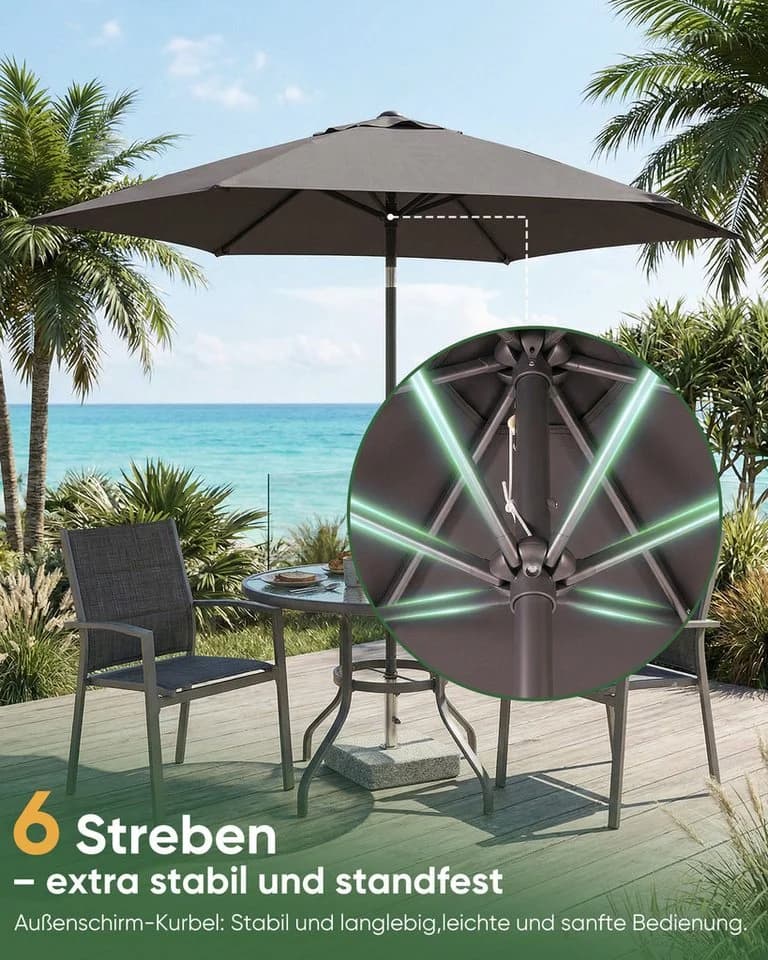 Sekey Sonnenschirm 200 cm Rund Dunkelgrau Knickbar mit Kurbel - Bild 5