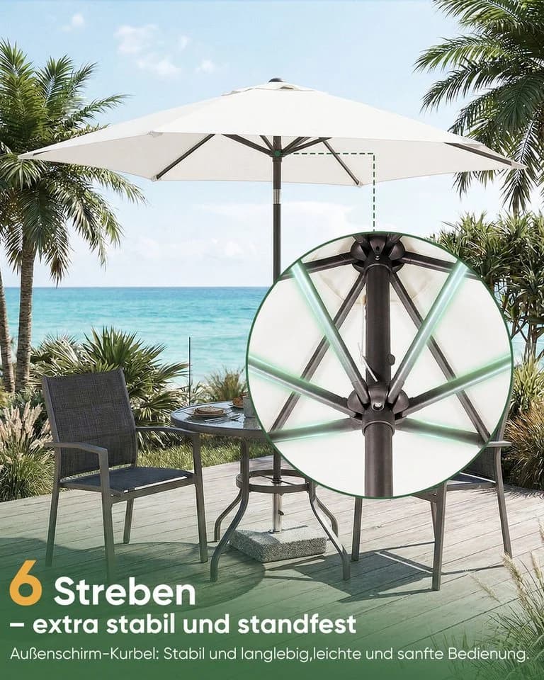 Sekey Sonnenschirm 200 cm Knickbar mit Kurbel UV 50+ Creme - Bild 5
