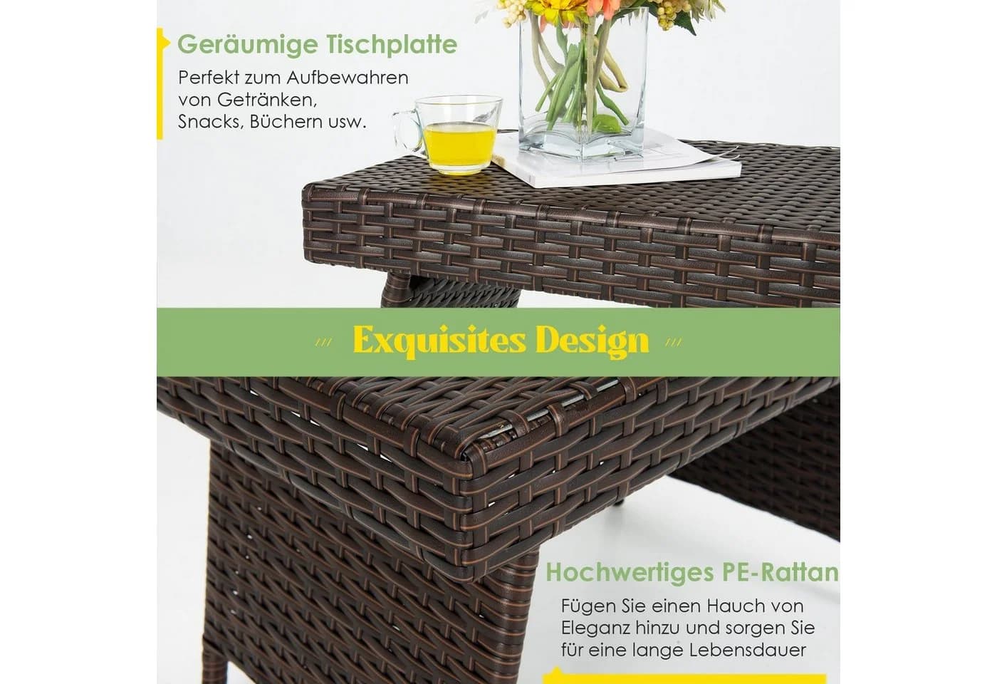 COSTWAY Rattantisch Beistelltisch Klappbar 60x40x40 cm Braun - Bild 4