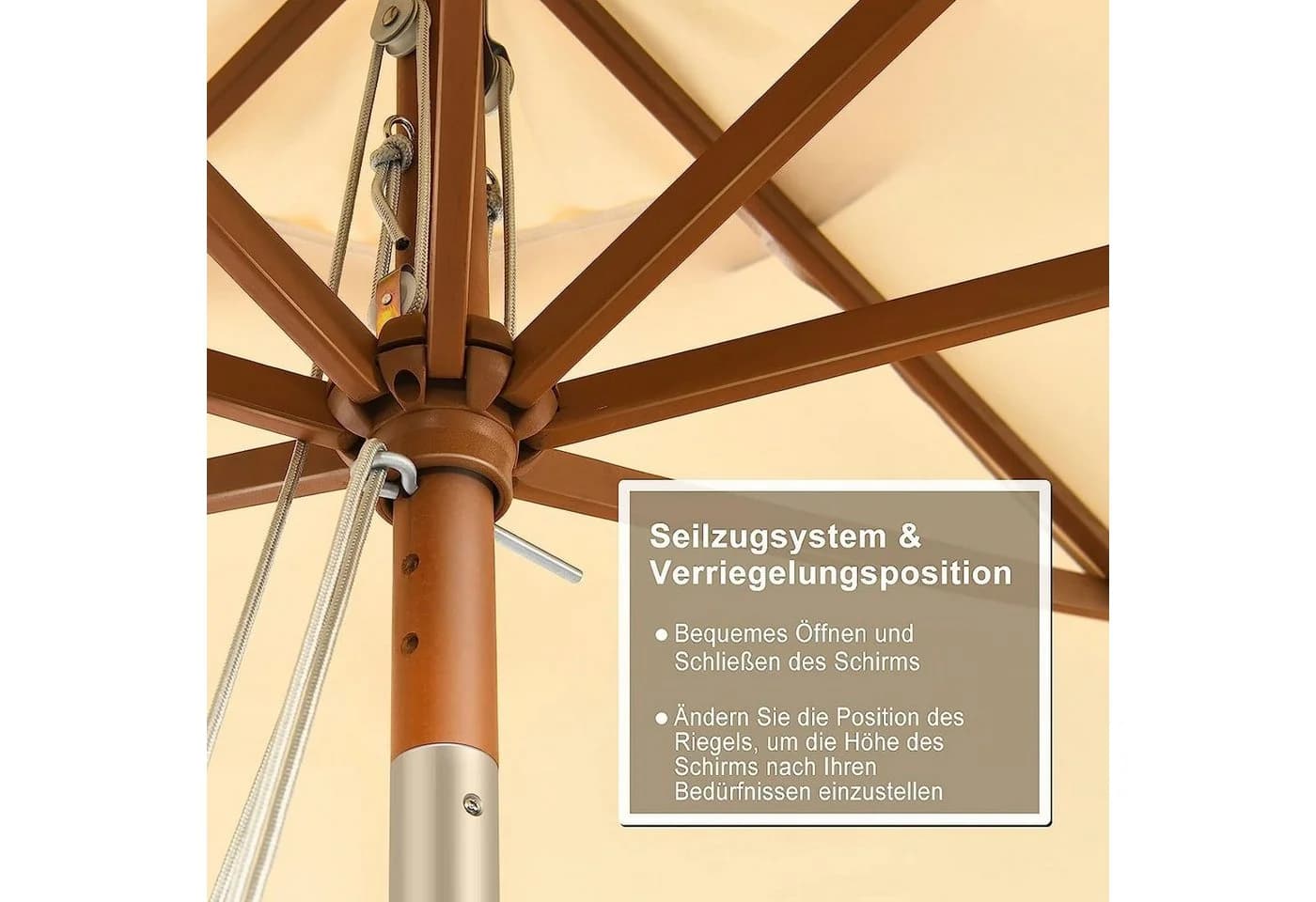 KOMFOTTEU Sonnenschirm Gartenschirm Beige mit Neigefunktion und 8 Streben - Bild 4