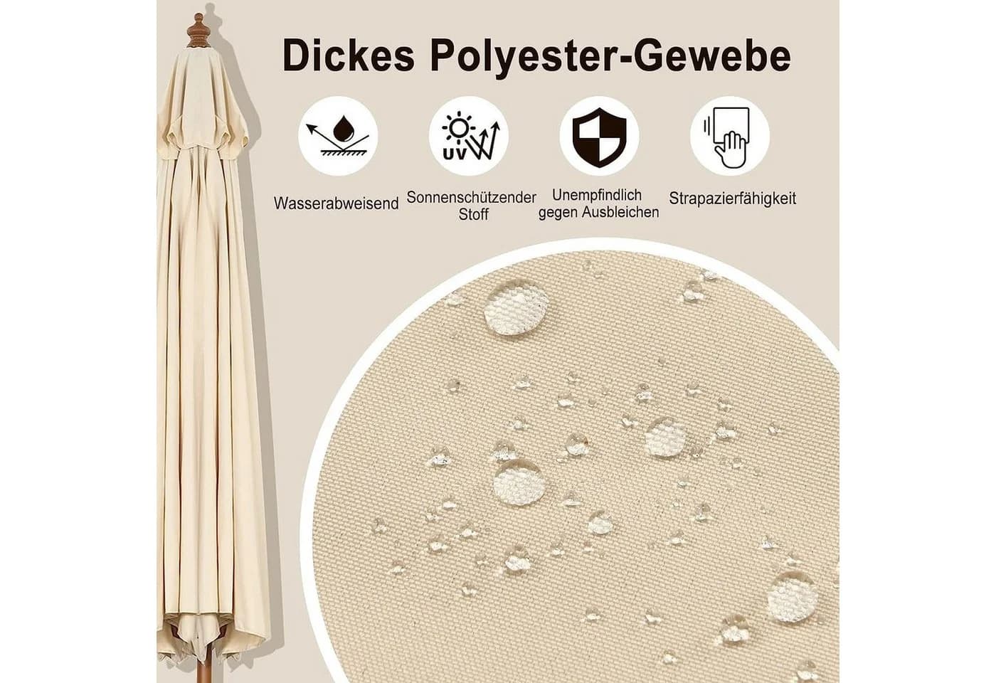 KOMFOTTEU Sonnenschirm Beige 270cm mit Neigefunktion - Bild 3