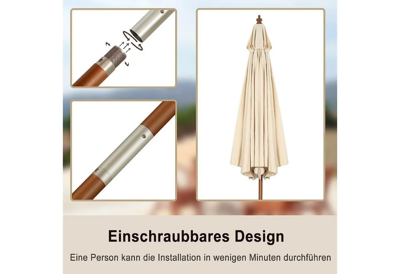 KOMFOTTEU Sonnenschirm Beige 270cm mit Neigefunktion - Bild 5