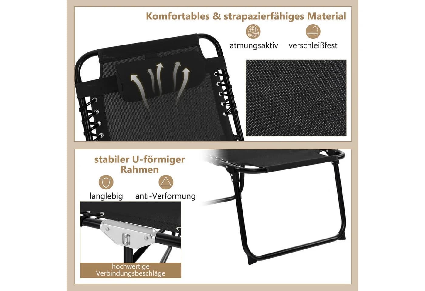 COSTWAY Gartenliege Klappbar 4-fach Verstellbar mit Kopfkissen - Bild 5