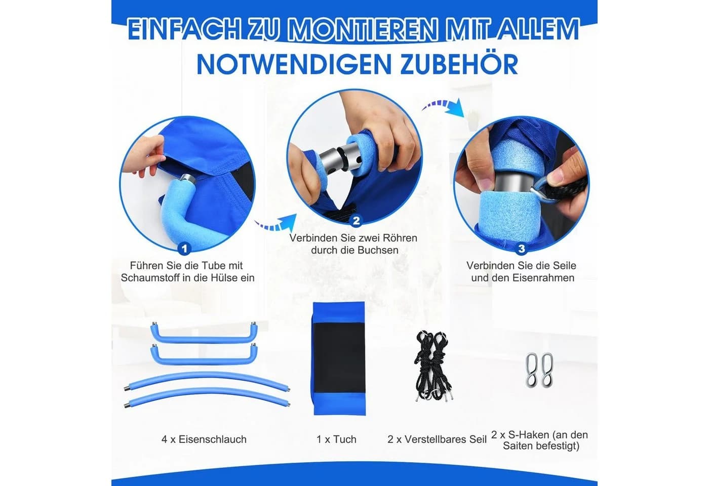 COSTWAY Nestschaukel Hängeschaukel Blau mit verstellbaren Seilen - Bild 5