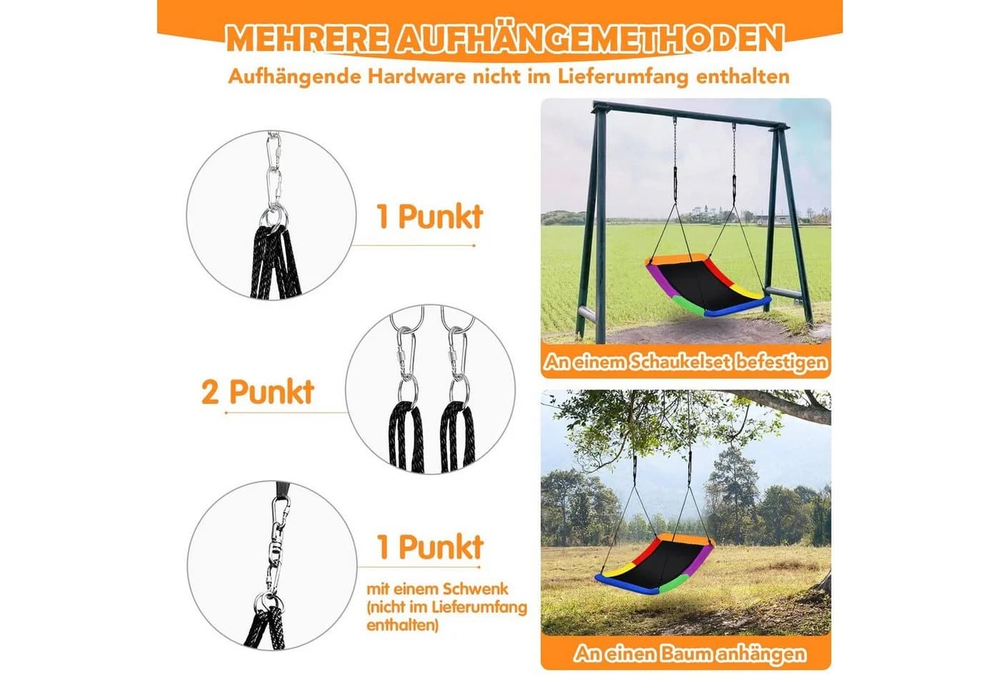 COSTWAY Nestschaukel Hängeschaukel mit verstellbaren Seilen - Bild 3
