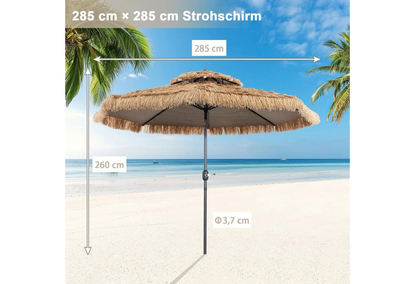 COSTWAY Sonnenschirm Tiki-Stil 285 cm neigbar mit Kurbel - Bild 5