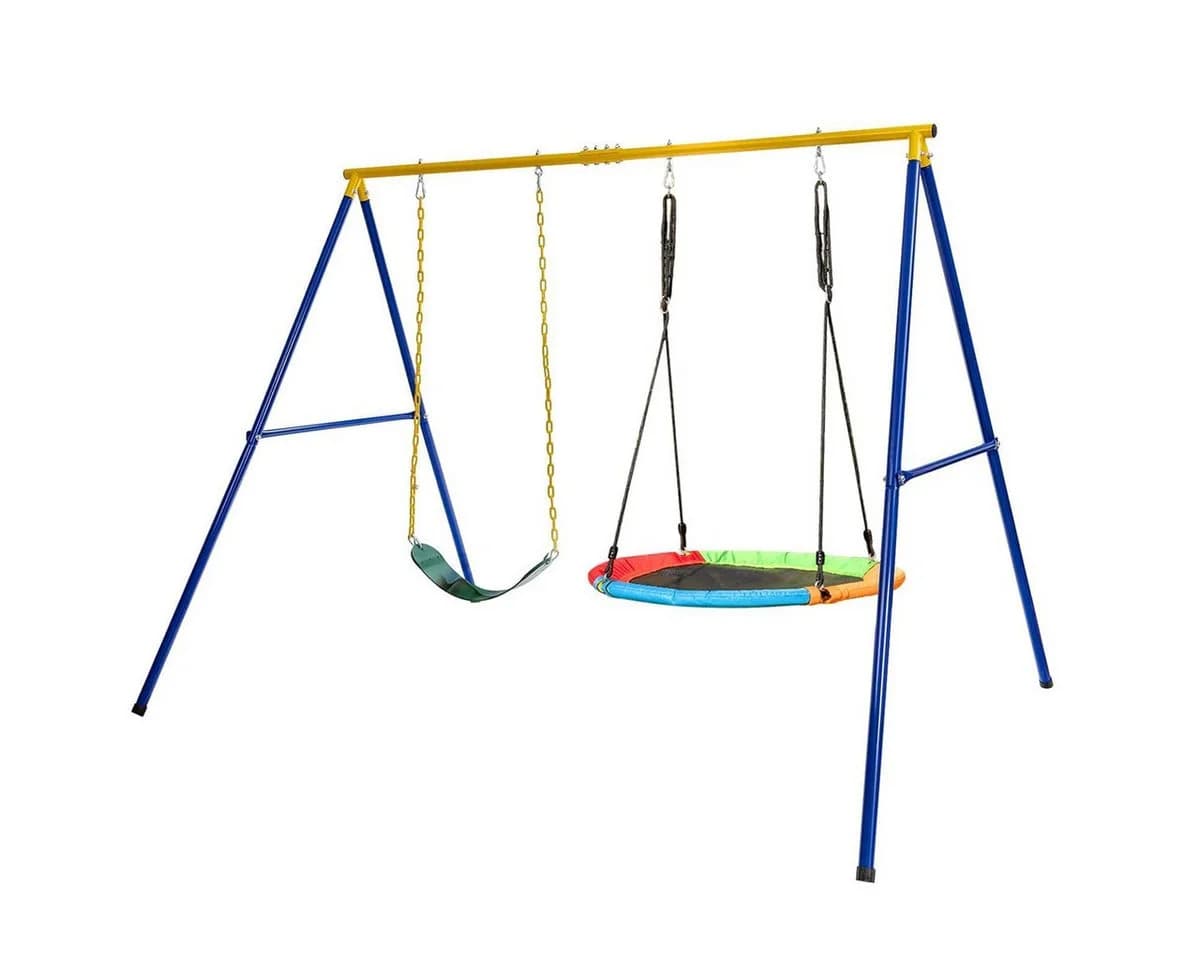 KOMFOTTEU Doppelschaukel Kinderschaukel 2-tlg. Blau/Gelb - Bild 2