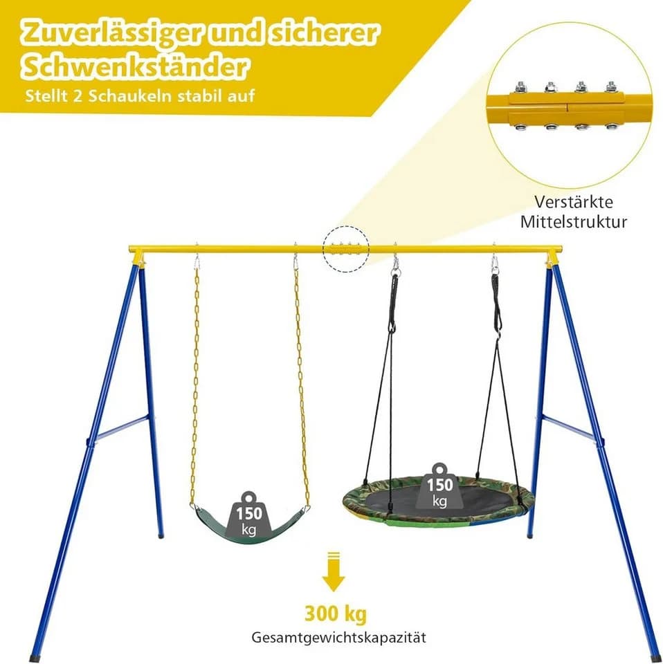 KOMFOTTEU Doppelschaukel Kinderschaukel 2-tlg. Blau/Gelb - Bild 3