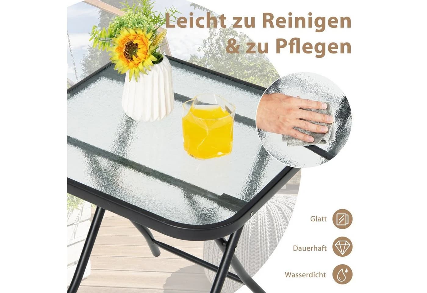 COSTWAY Bistrotisch quadratisch aus gehärtetem Glas klappbar