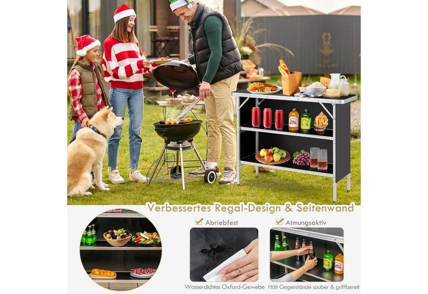 COSTWAY Campingtisch Klappbar Schwarz mit 2 Regalen - Bild 3